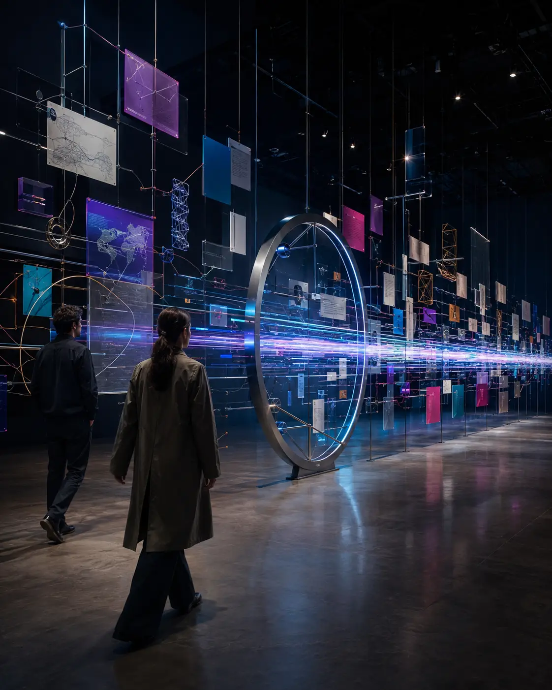 Instalación artística que representa distintas áreas de una empresa conectándose en una sola dirección estratégica